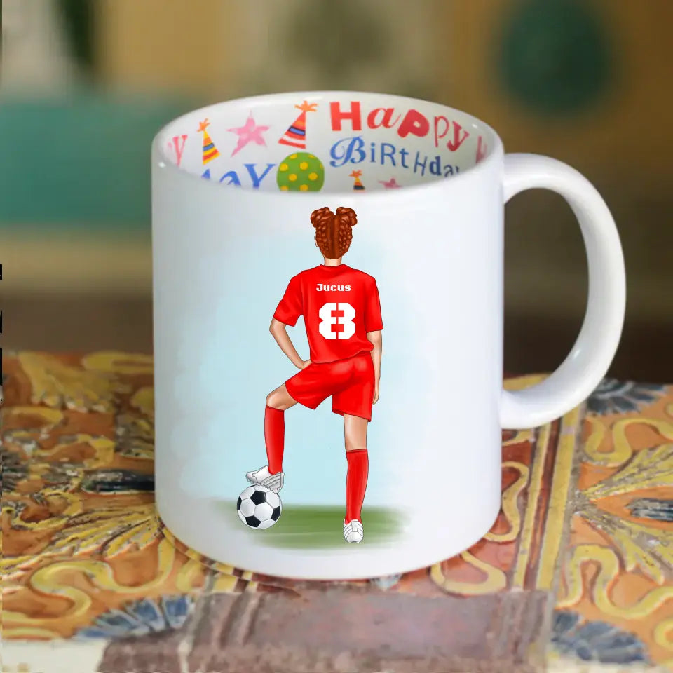 Személyre szabható focis bögre lányoknak