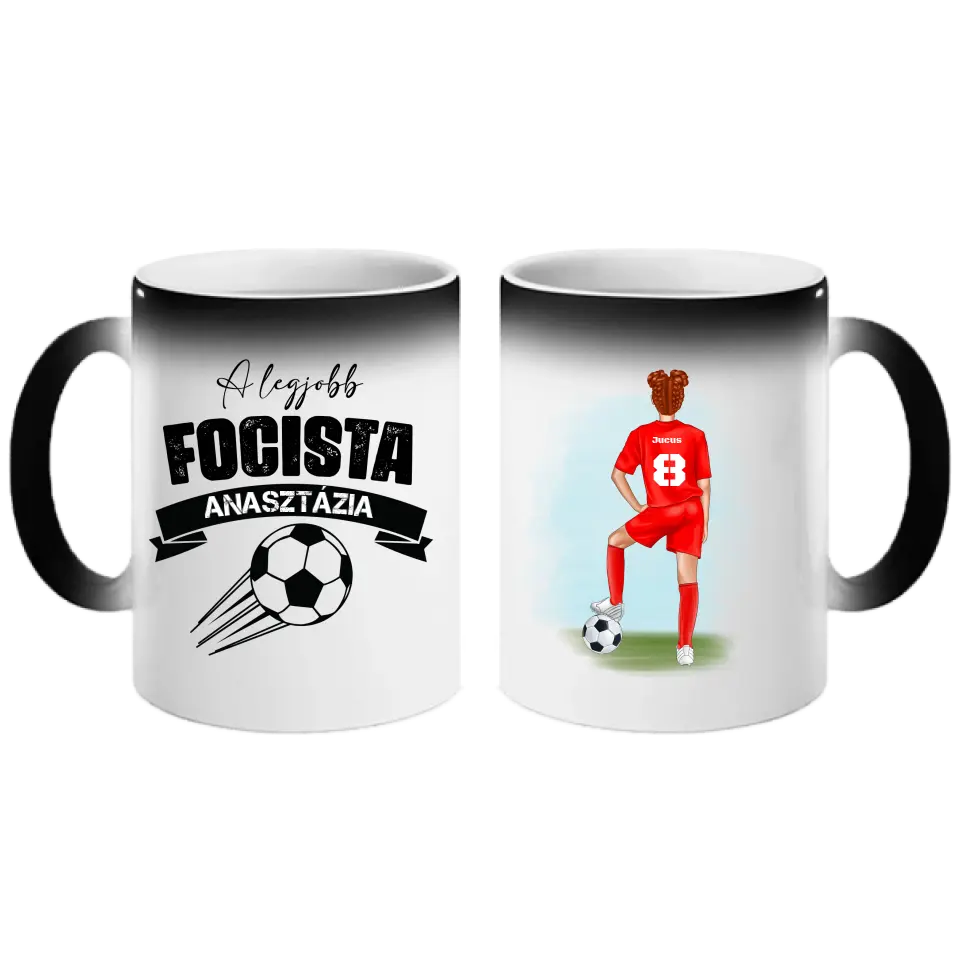 Személyre szabható focis bögre lányoknak