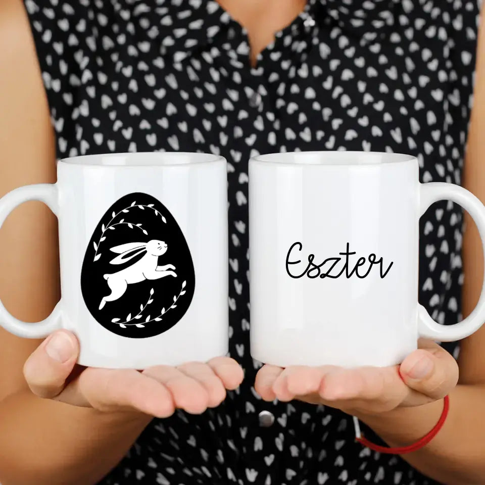 Húsvéti Nyuszitojásos ajándék bögre egyedi névvel