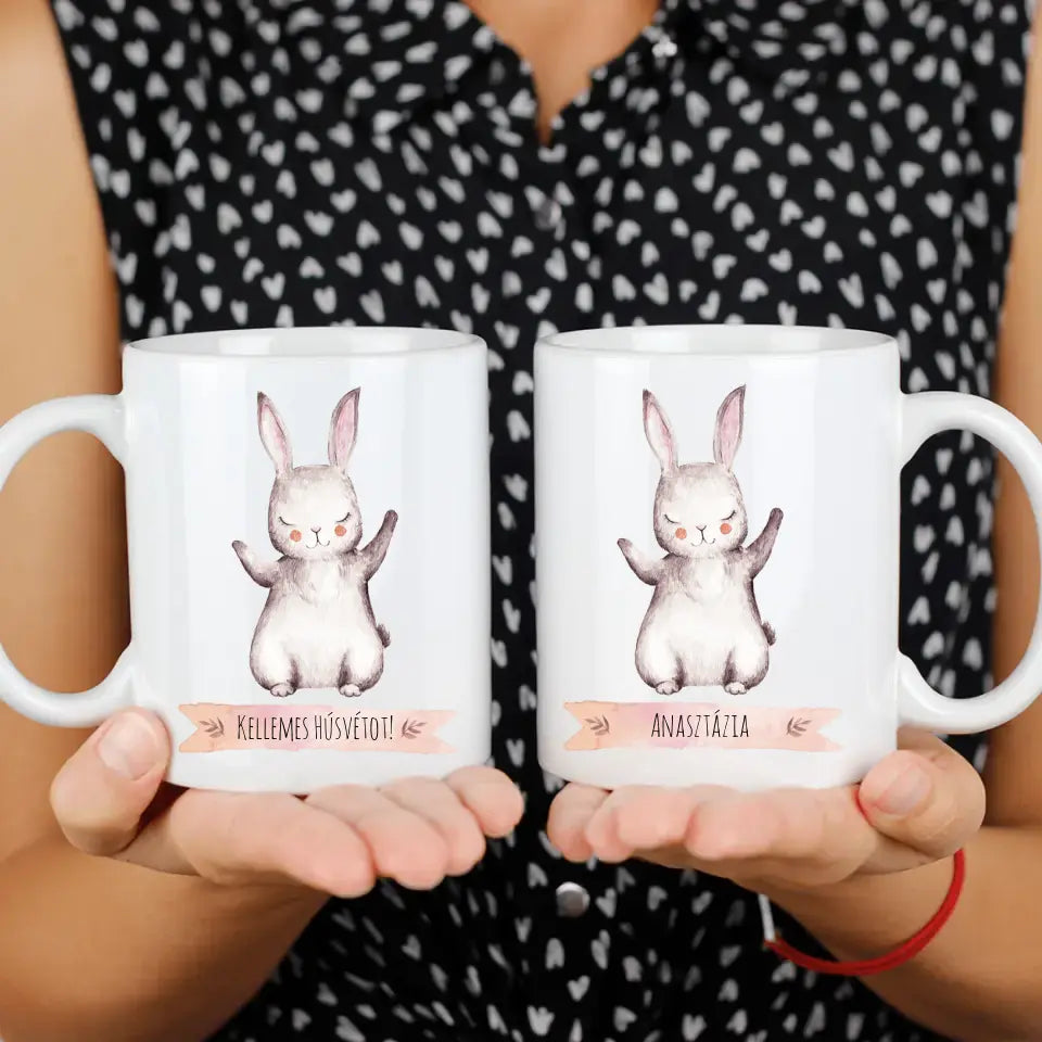 Húsvéti egyedi neves nyuszis ajándék bögre