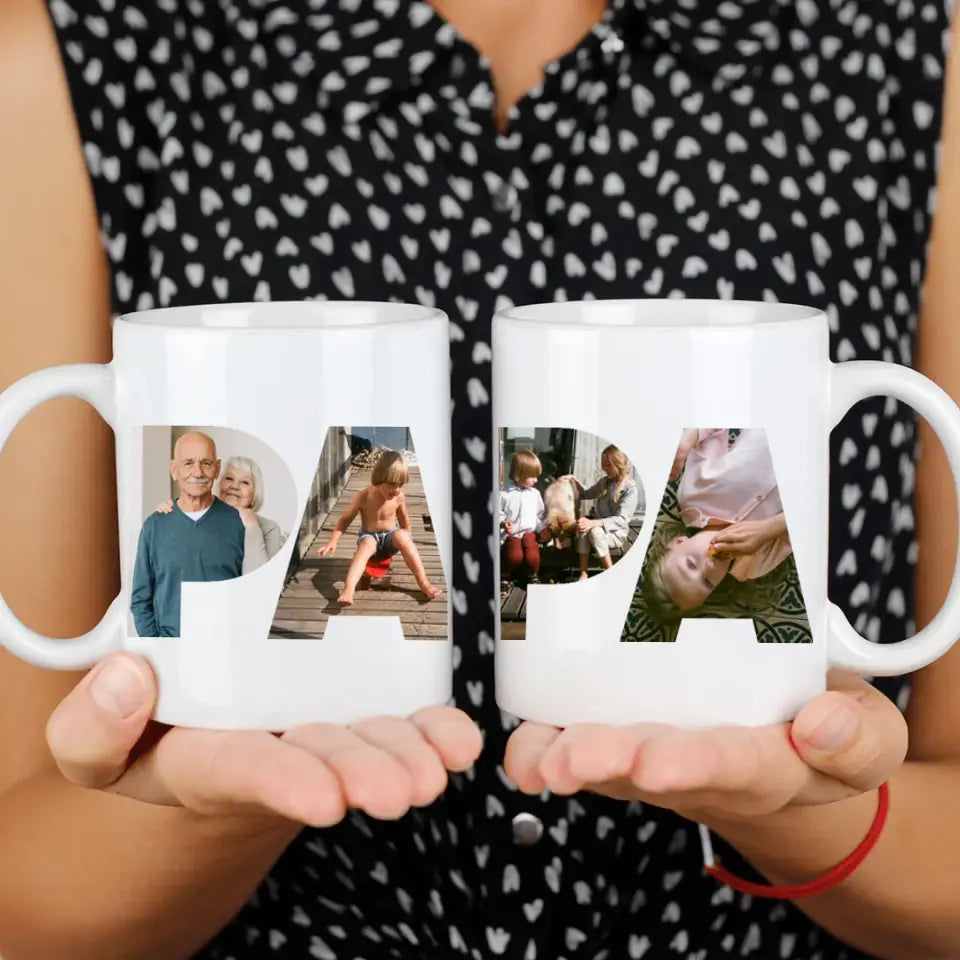 Apák napi egyedi ajándék bögre PAPA feliratos képekkel