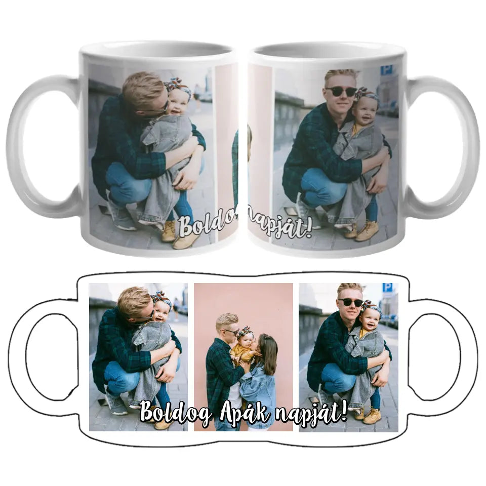 Apák Napi Fényképes ajándék bögre 3 képpel