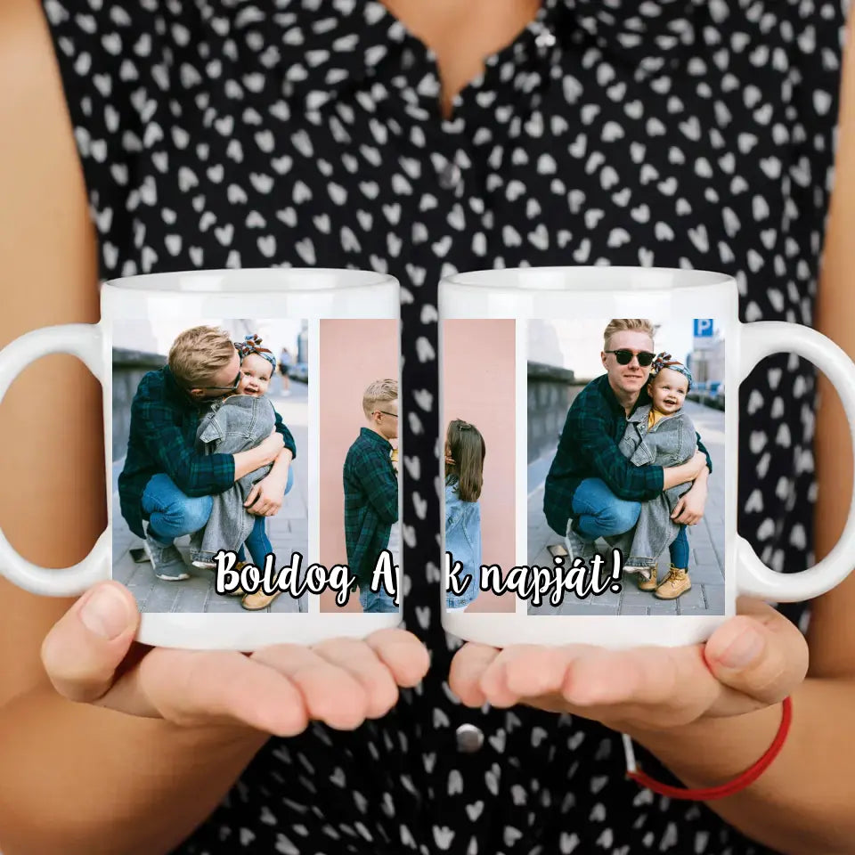 Apák Napi Fényképes ajándék bögre 3 képpel