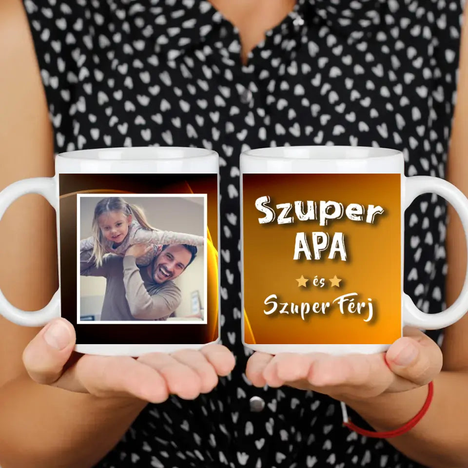 Apák napi feliratos bögre saját fotóval