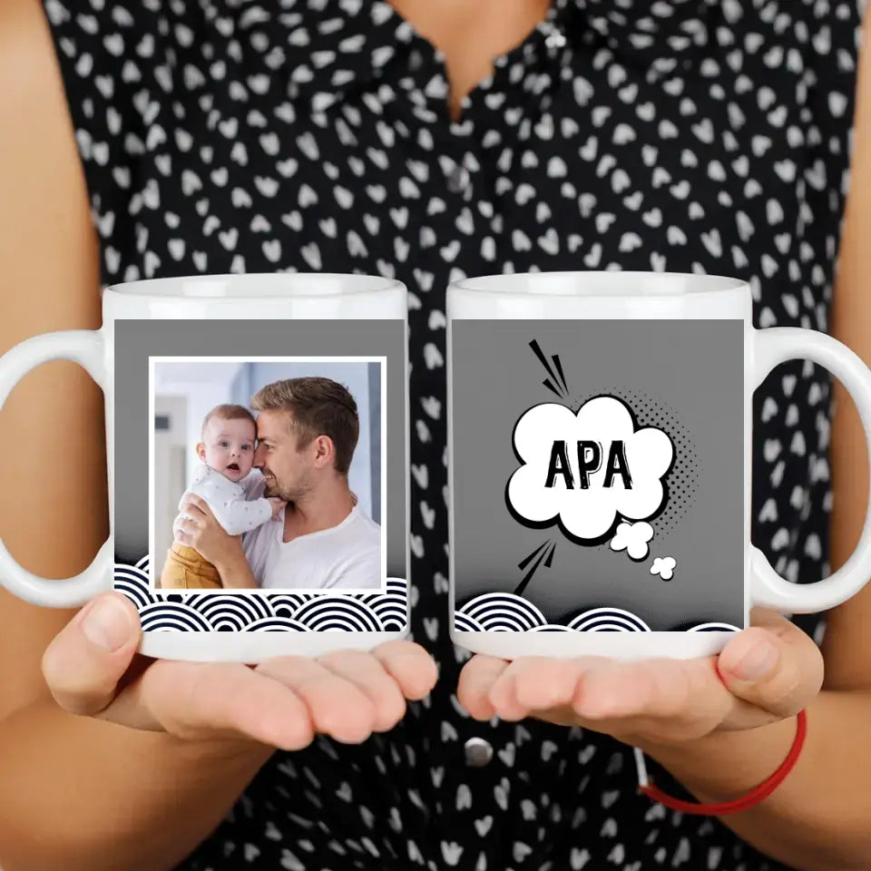 Szürke apák napi bögre saját fotóval és felirattal