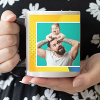 Sárga-kék apák napi bögre saját képpel és felirattal