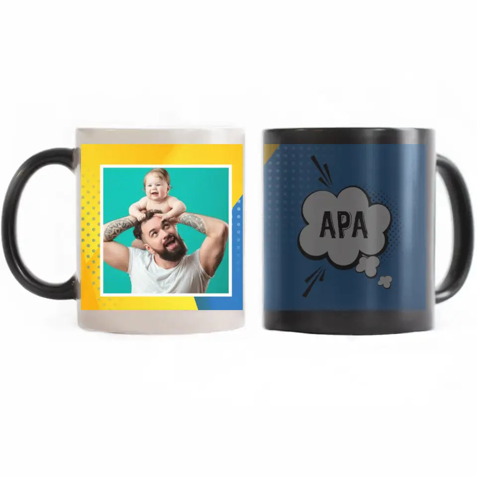 Sárga-kék apák napi bögre saját képpel és felirattal