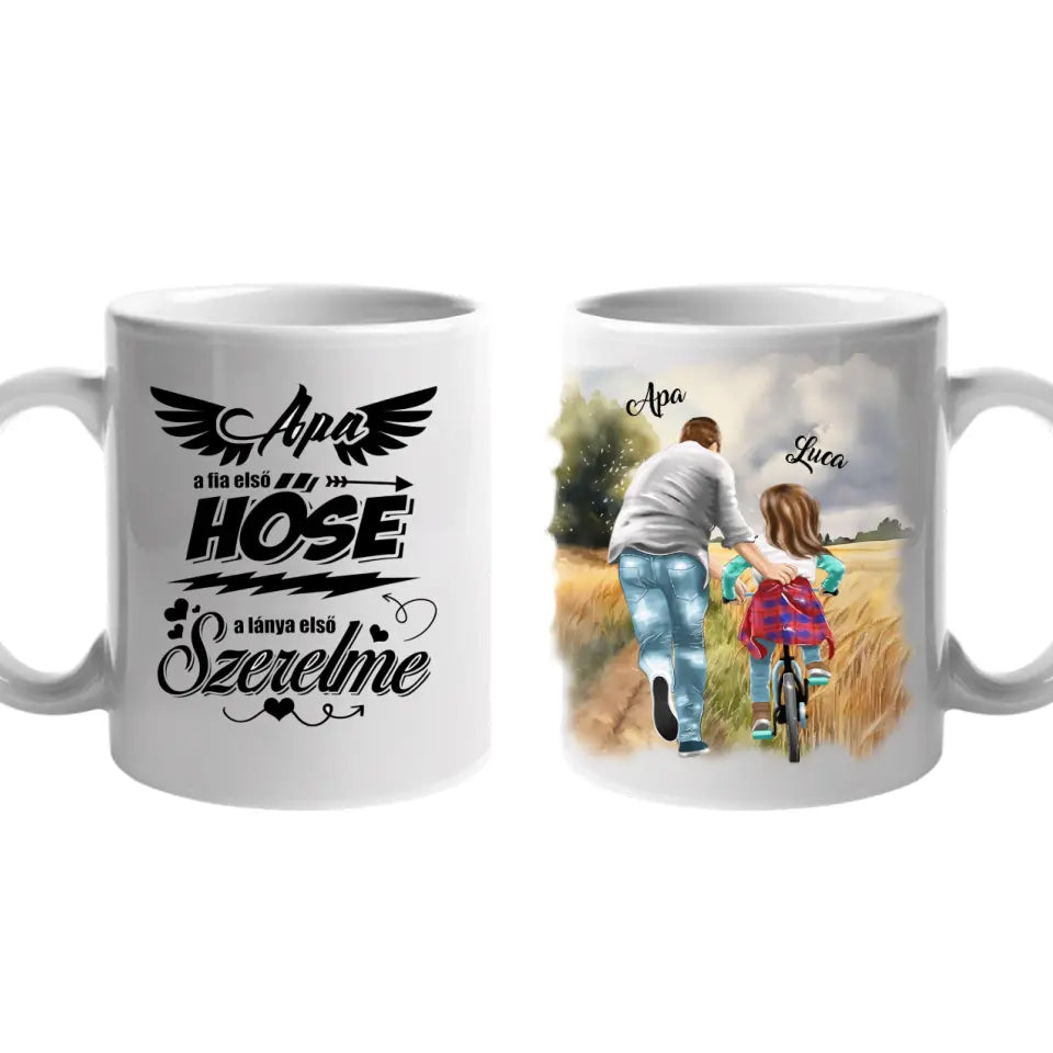 Szerkeszthető bögre apával és kislánnyal