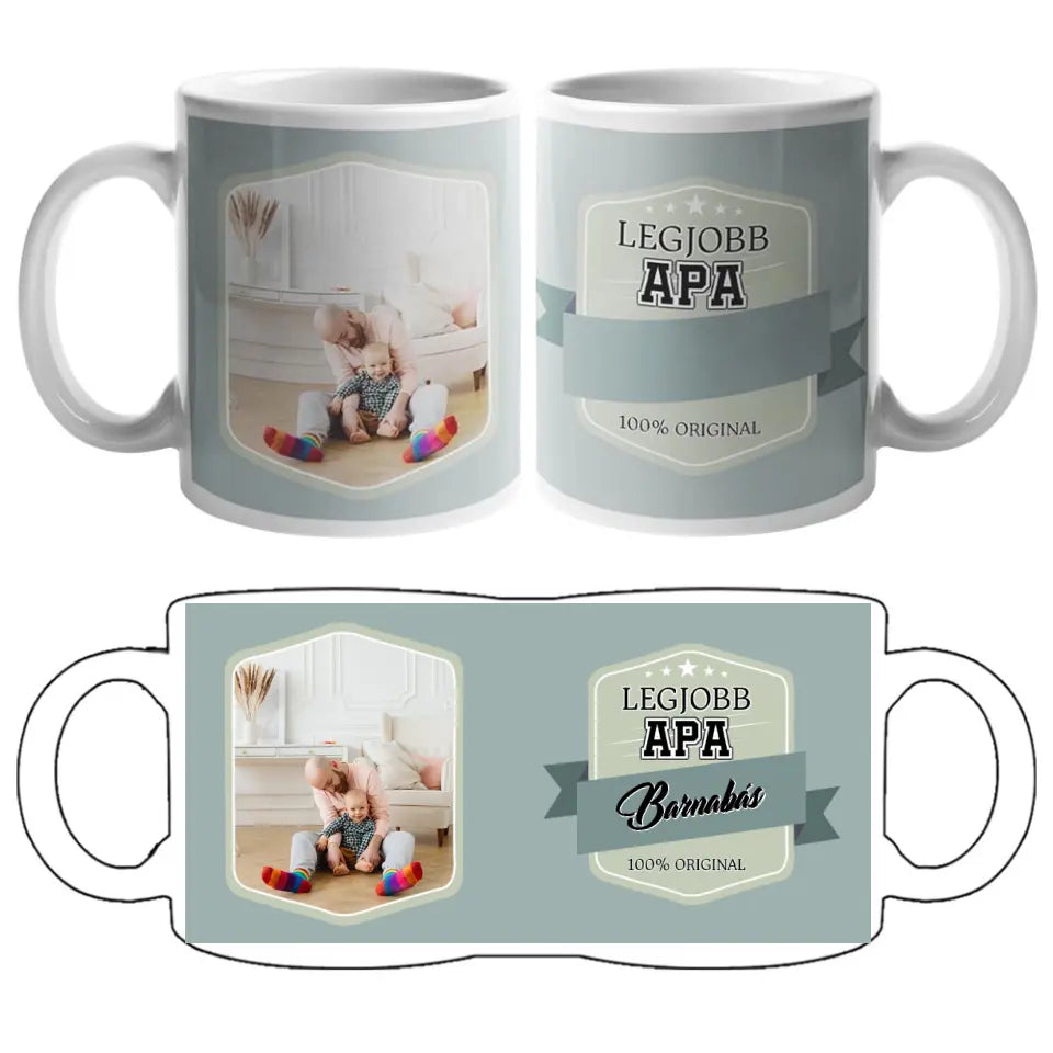 Egyedi fényképes ajándék bögre Legjobb Apa felirattal és választható névvel