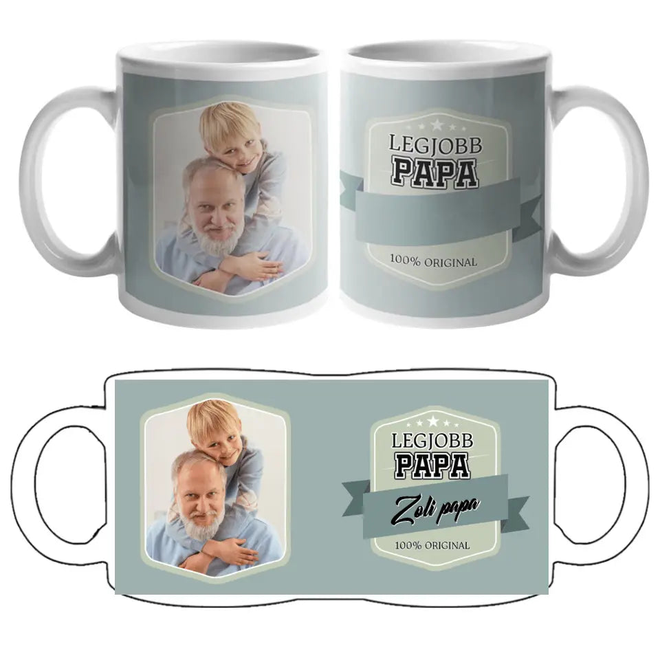 Egyedi fényképes ajándék bögre Legjobb Apa felirattal és választható névvel