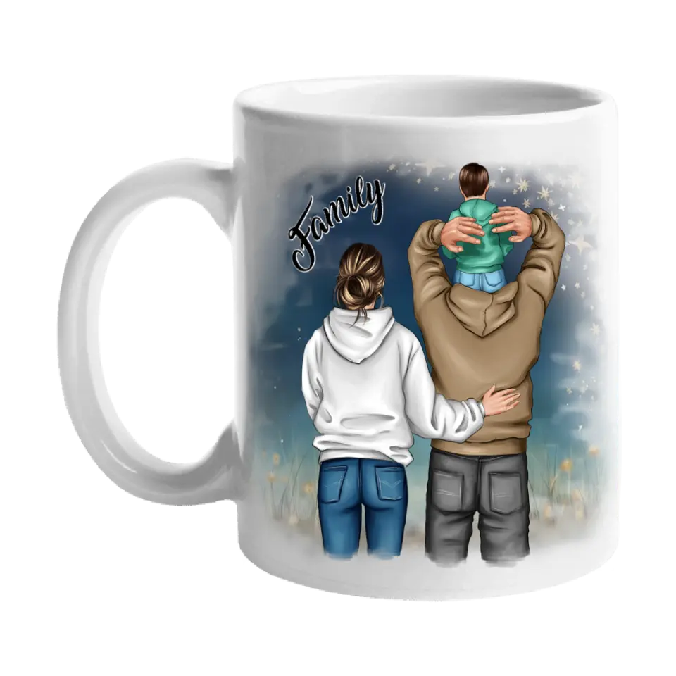 Család kisfiúval mintás egyedi bögre