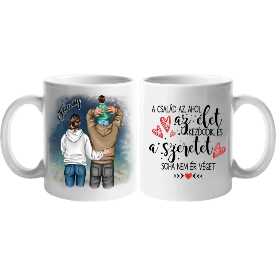 Család kisfiúval mintás egyedi bögre