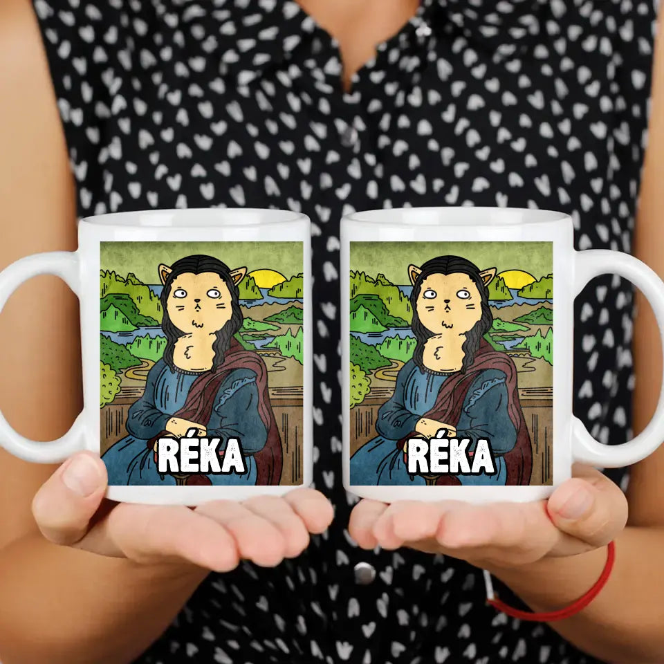 Vicces macskás egyedi ajándék bögre - újragondolt festmények