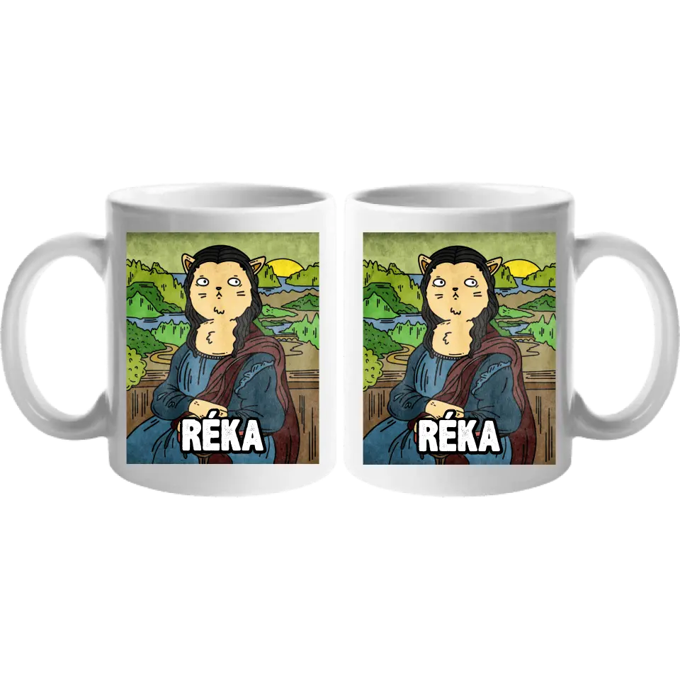 Vicces macskás egyedi ajándék bögre - újragondolt festmények