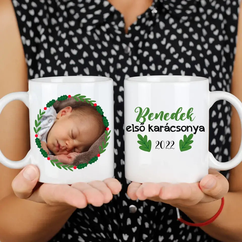 Karácsonyi babás bögre egyedi képpel