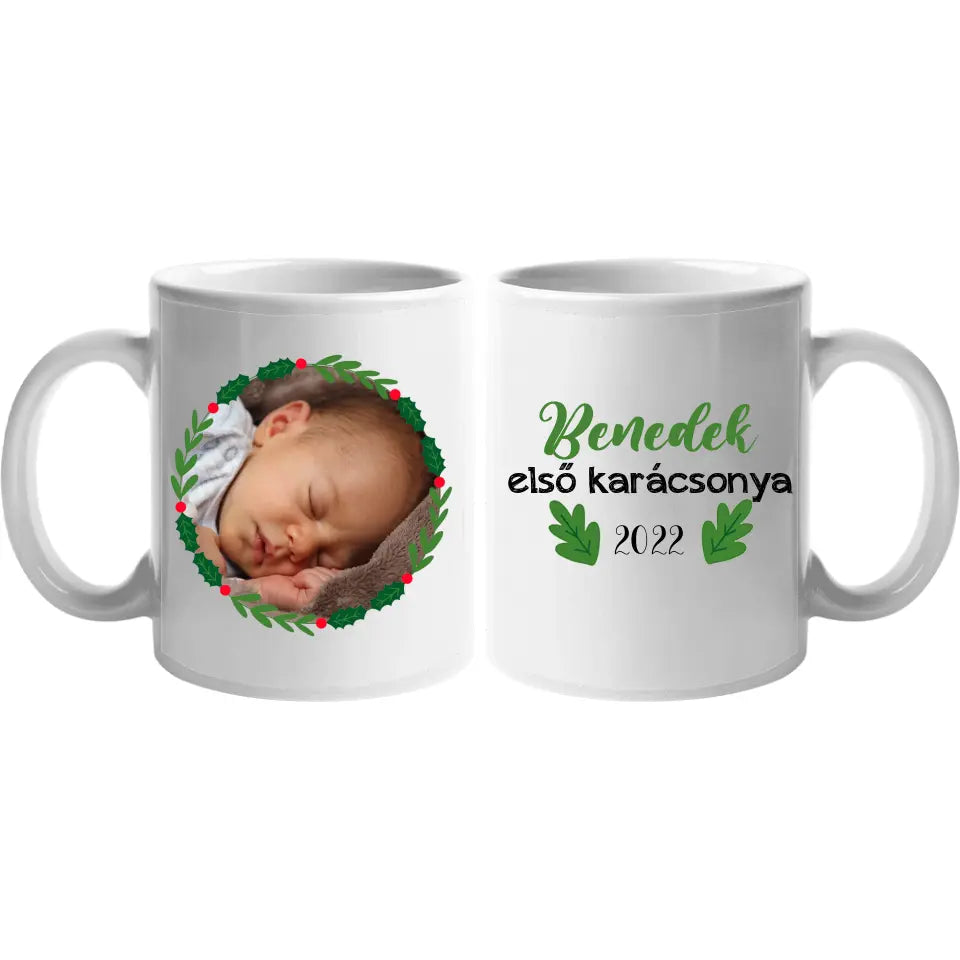 Karácsonyi babás bögre egyedi képpel