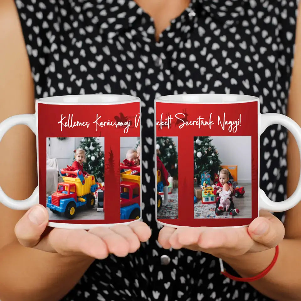 3 képes karácsonyi bögre piros alapon