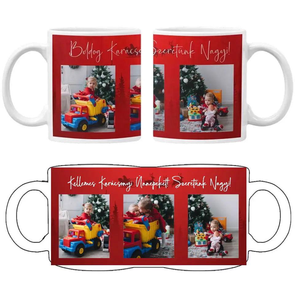 3 képes karácsonyi bögre piros alapon