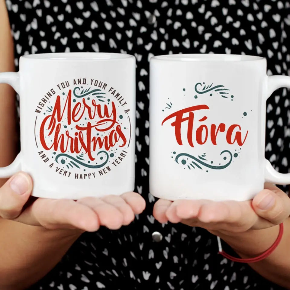 Karácsonyi ajándék bögre Merry Christmas felirattal és saját névvel
