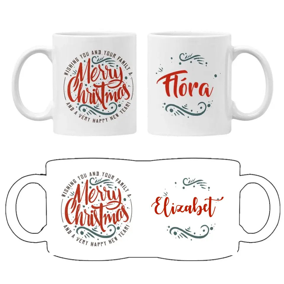 Karácsonyi ajándék bögre Merry Christmas felirattal és saját névvel