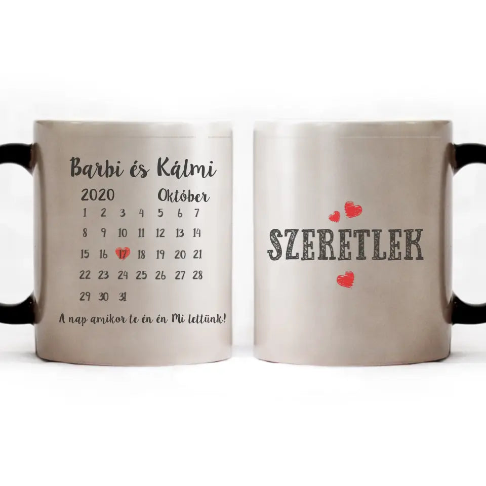 Egyedi bögre pároknak naptárral és felirattal