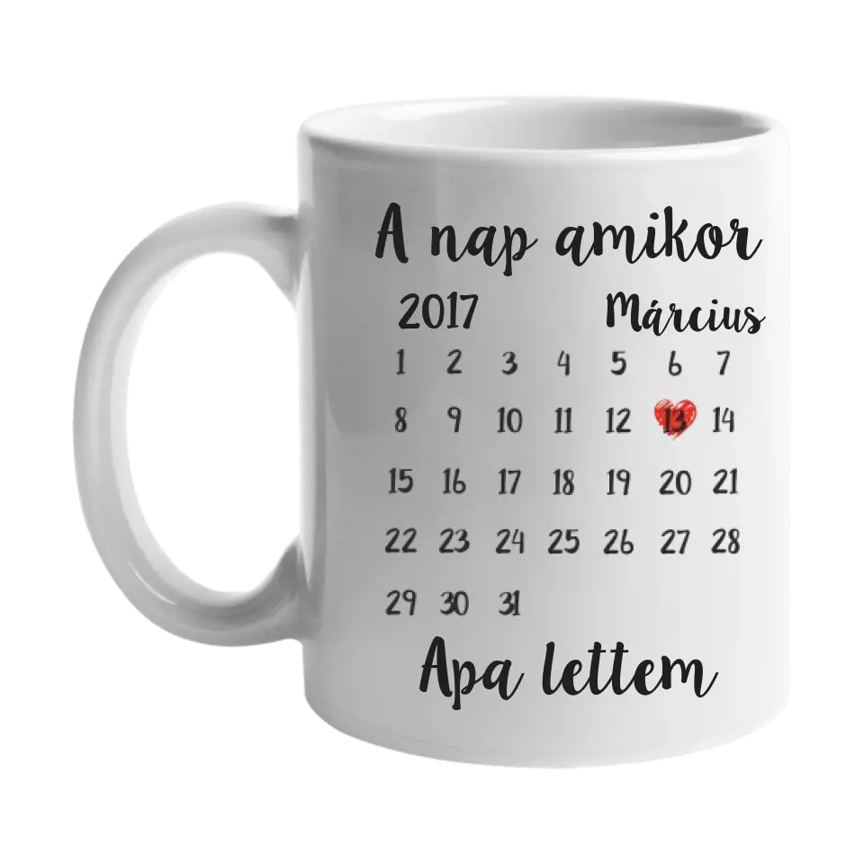Egyedi bögre apáknak naptárral és képpel