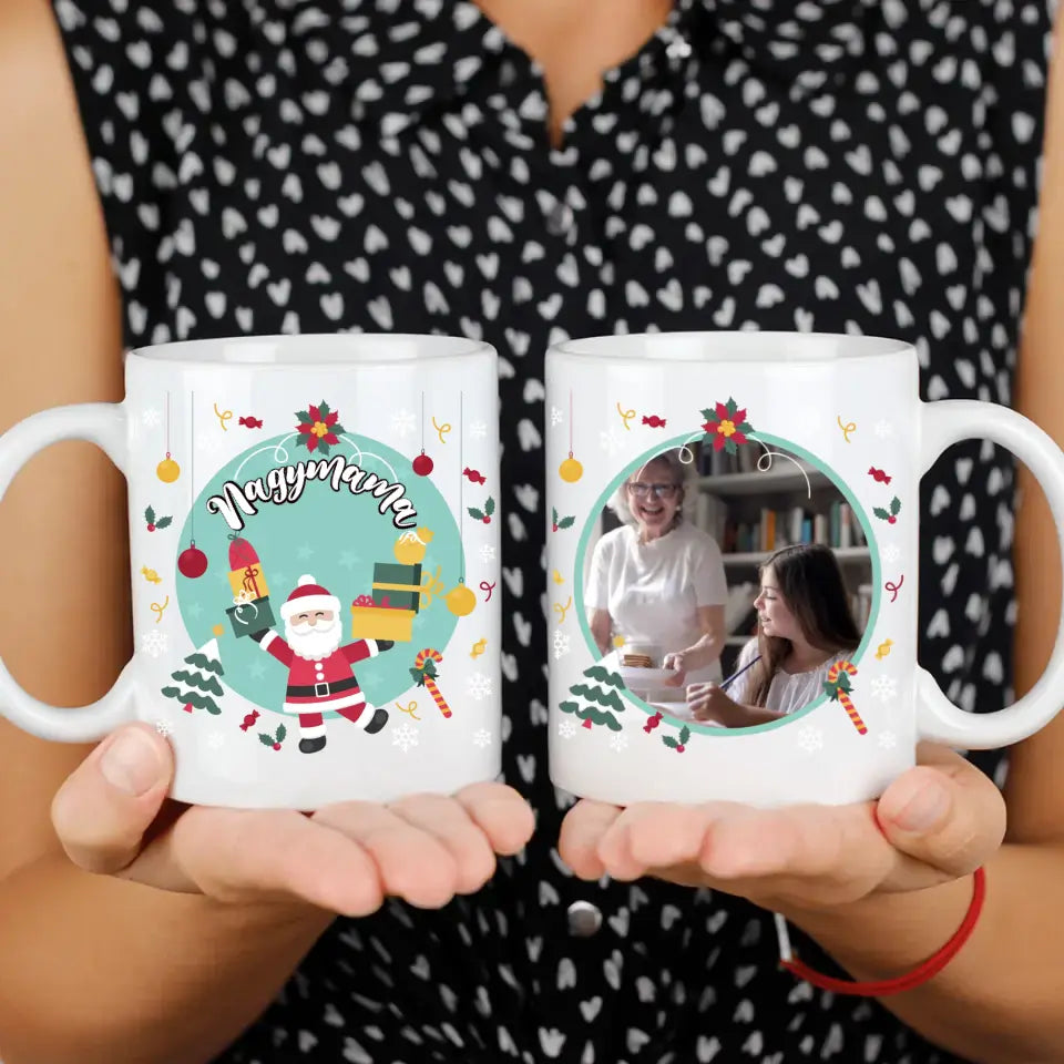 Karácsonyi télapós bögre egyedi képpel