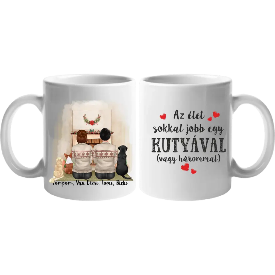Kutyás karácsonyi bögre pároknak két kutyával