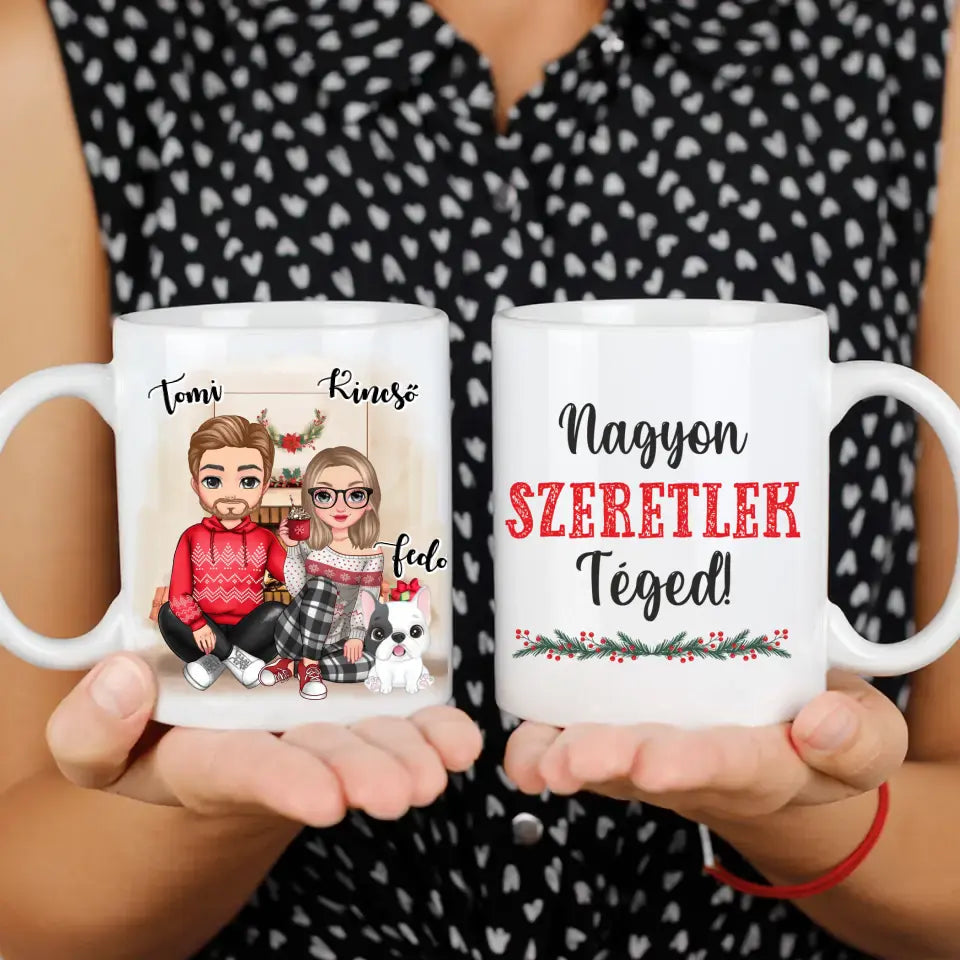 Karácsonyi cuki páros bögre kutyával