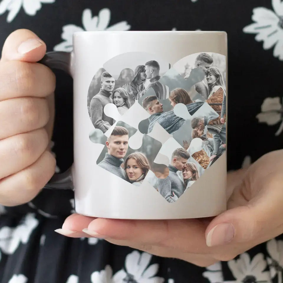 Mozaik mintás szív puzzle bögre