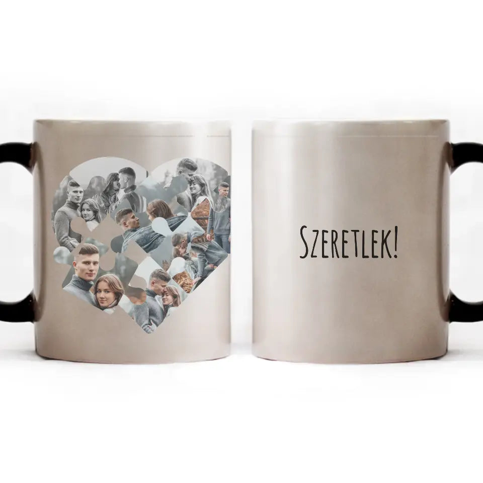 Mozaik mintás szív puzzle bögre