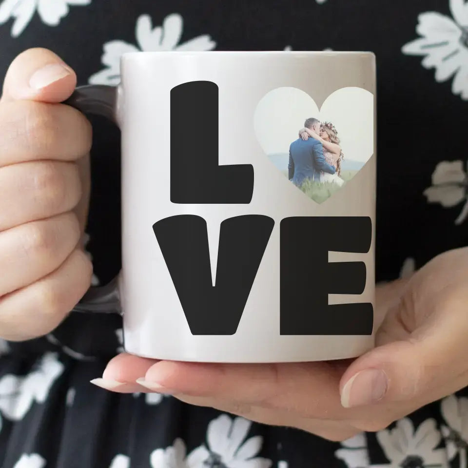 Love feliratos bögre egyedi fotóval