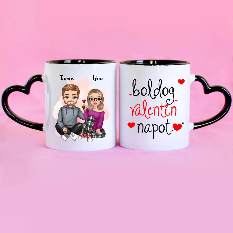 Valentin napi páros szív füles bögre