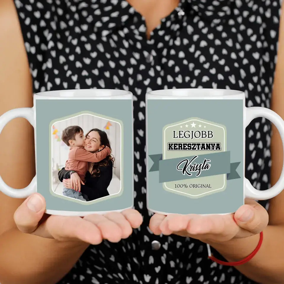 A legjobb Keresztanya bögre egyedi képpel és névvel