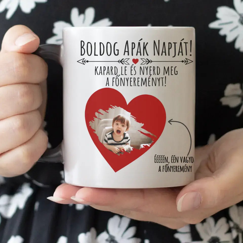 Vicces Apák napi fényképes ajándék Főnyeremény bögre