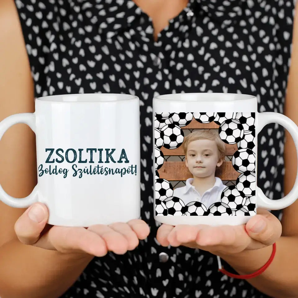 Egyedi képes focis szülinapi bögre gyerekeknek