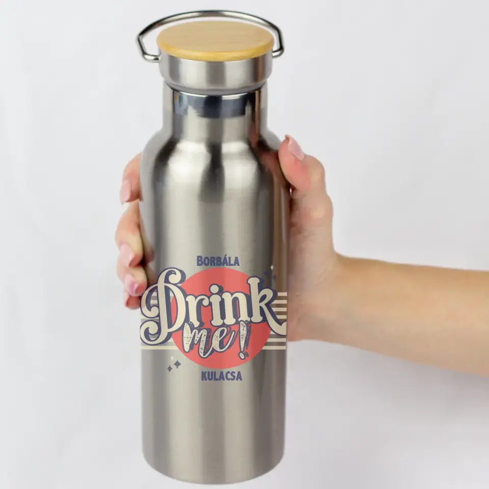 Bambusz fedeles egyedi kulacs felirattal és névvel - drink me