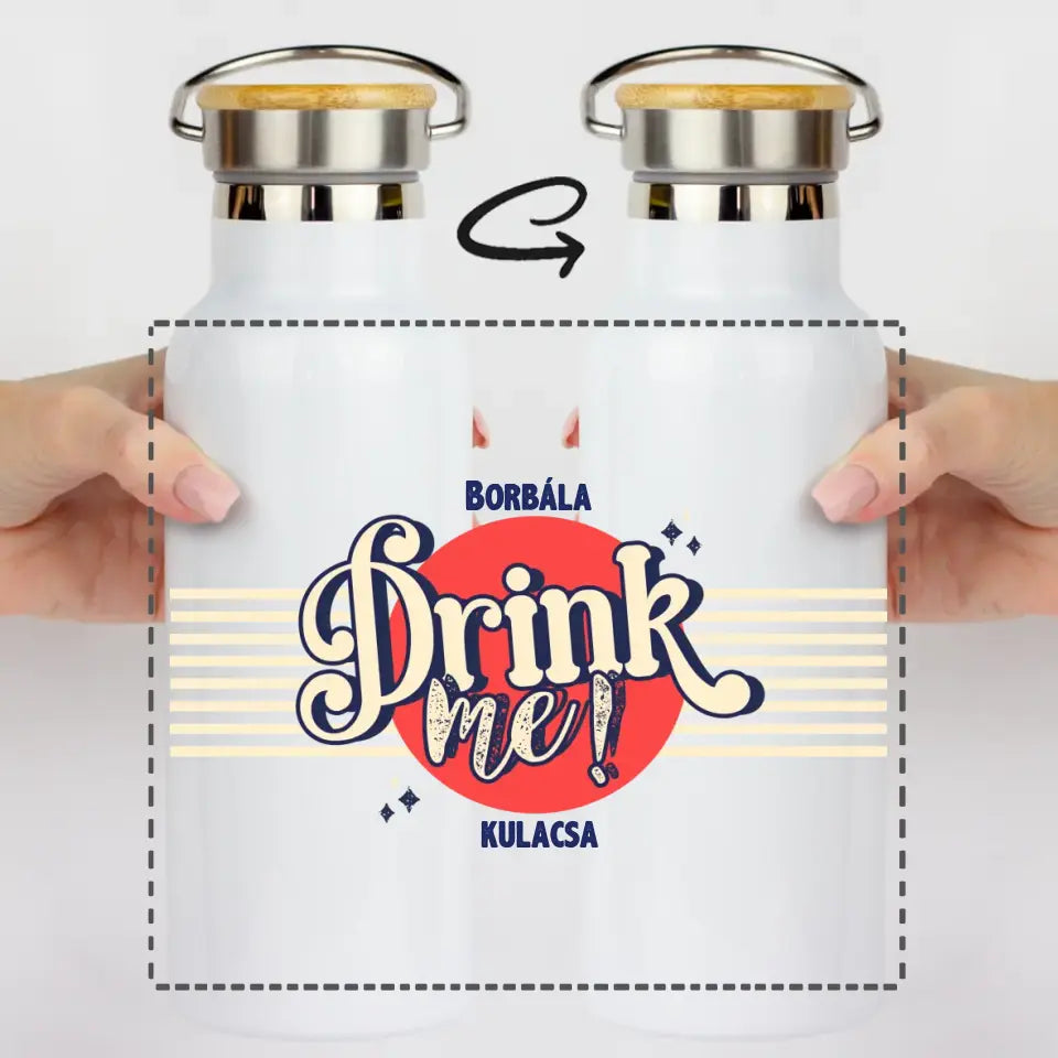 Bambusz fedeles egyedi kulacs felirattal és névvel - drink me