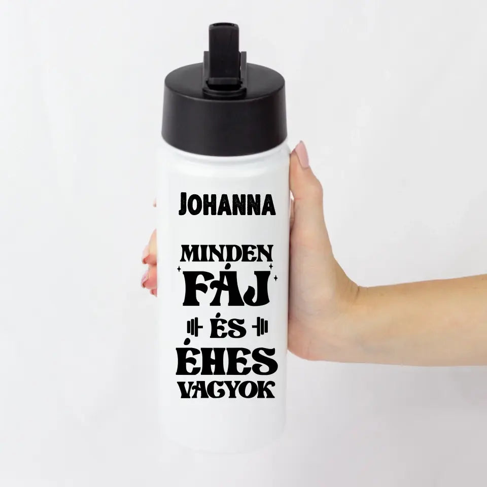 Szívószálas edzős motivációs kulacs saját névvel