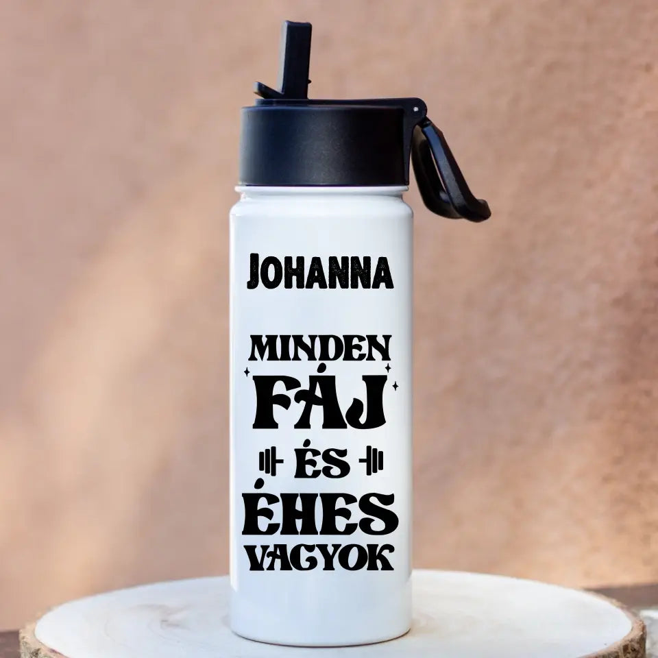 Szívószálas edzős motivációs kulacs saját névvel