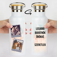 Egyedi polaroid fényképes kulacs felirattal