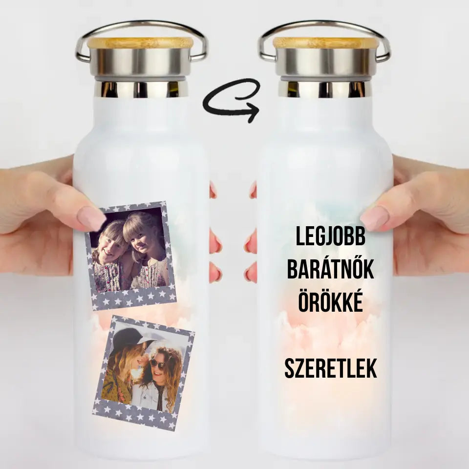 Egyedi polaroid fényképes kulacs felirattal
