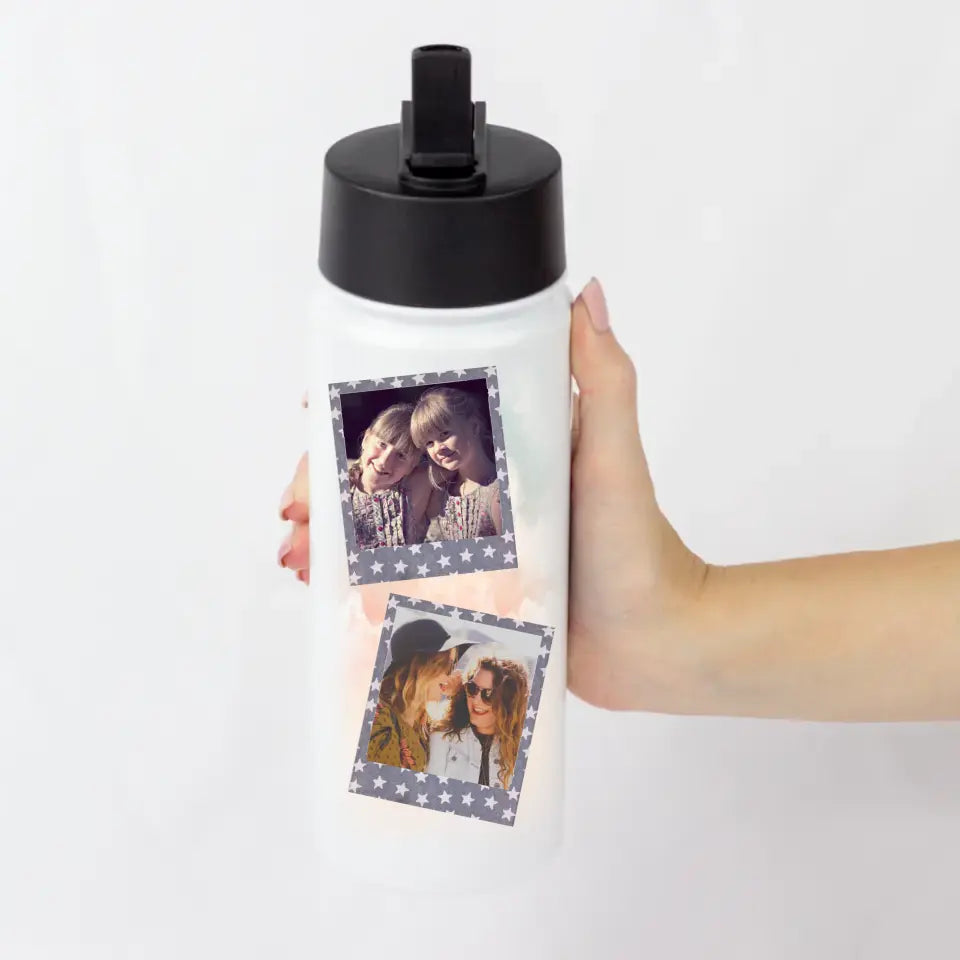 Szívószálas polaroid fényképes kulacs felirattal