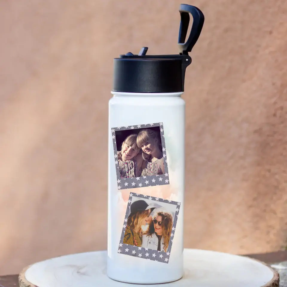 Szívószálas polaroid fényképes kulacs felirattal