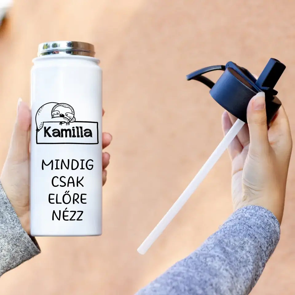 Szívószálas állatos kulacs gyerekeknek névvel