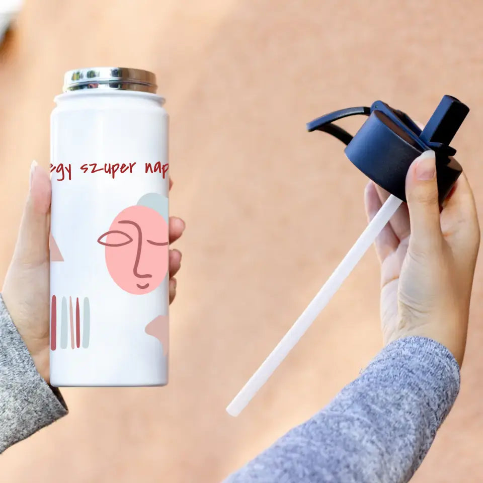 Szívószálas kulacs egyedi motivációs felirattal