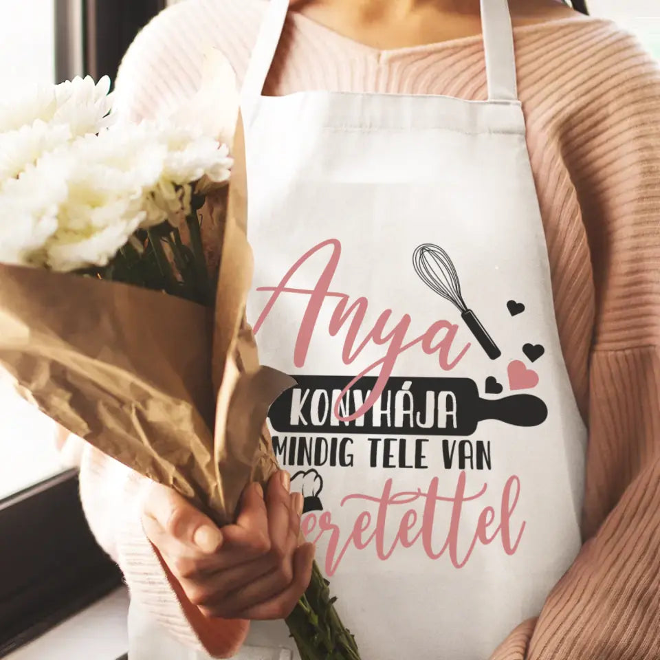 Mindig tele szeretettel egyedi ajándék kötény anyáknak