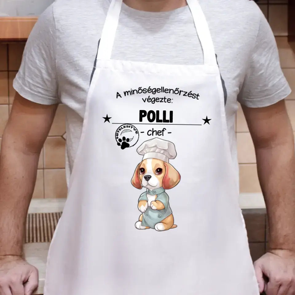 Egyedi kutyás kötény névvel
