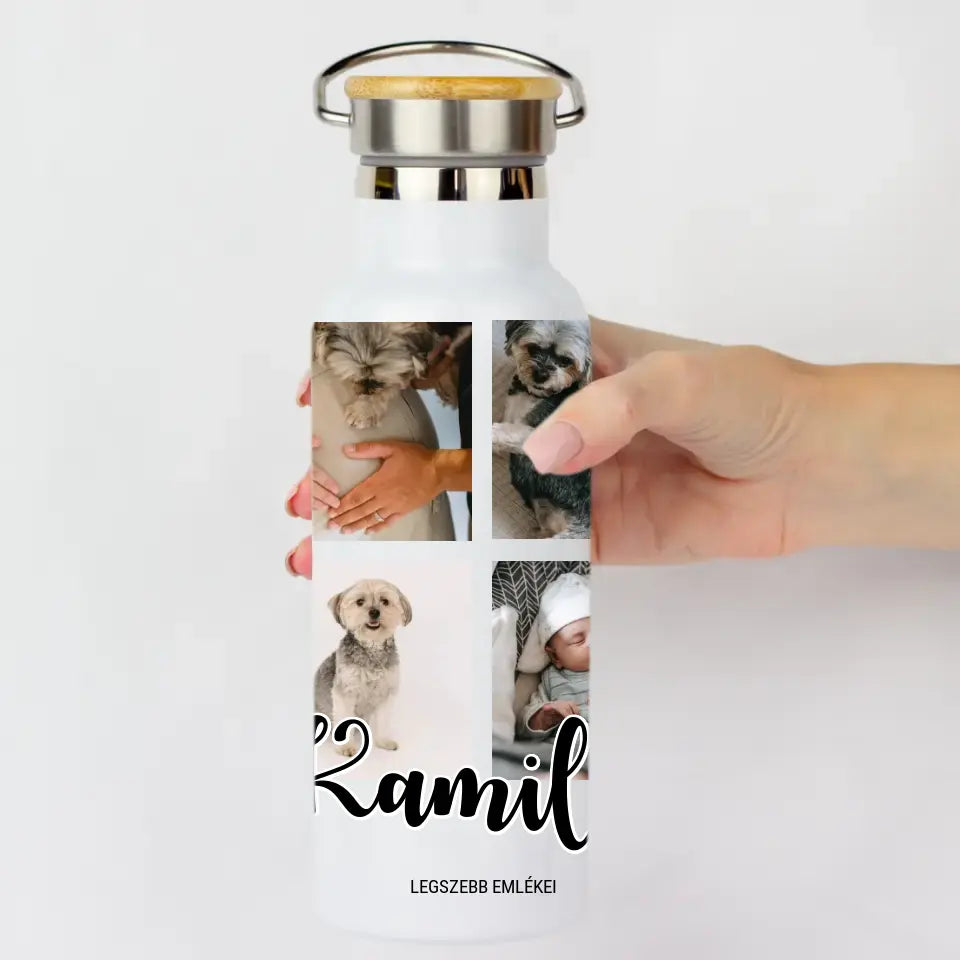Bambusz fedeles egyedi fényképes kulacs 4 képpel