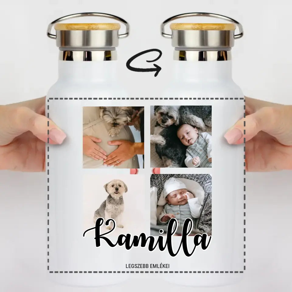 Bambusz fedeles egyedi fényképes kulacs 4 képpel
